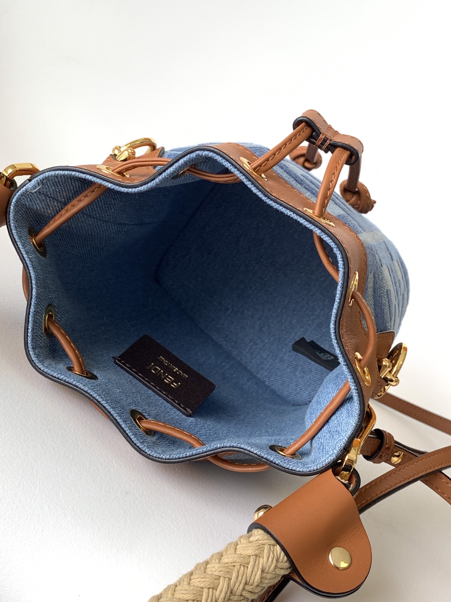 Fendi Mini Mon Tresor FF Fabric Shoulder Bag Blue